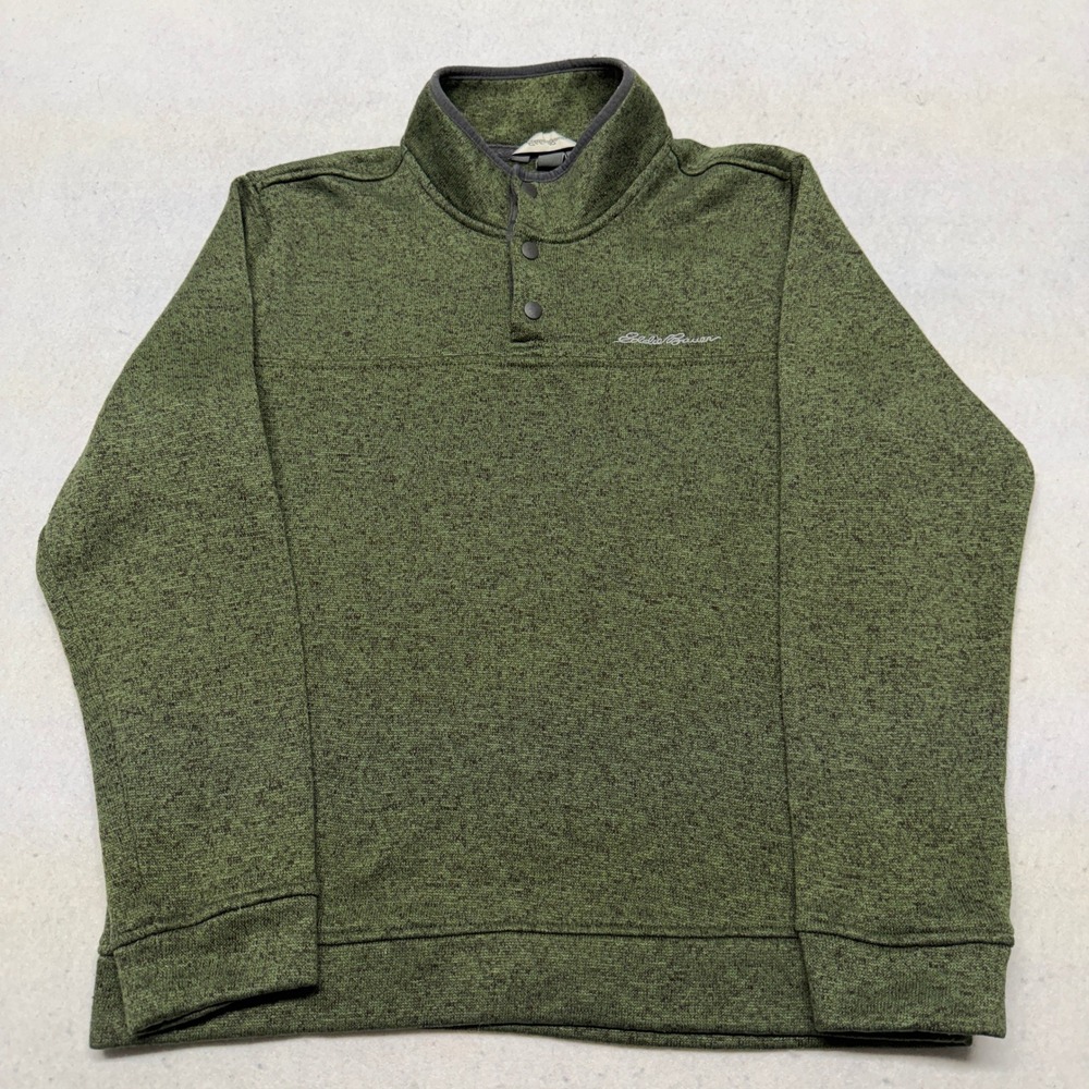 Eddie Bauer Mens Radiator Fleece Snap Mock Pullover Green Heathered Medium